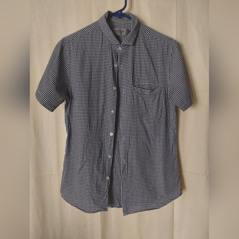 Topman Shirts, Men's Blue and White Checkered, Button Down, Shirt, Size Medium